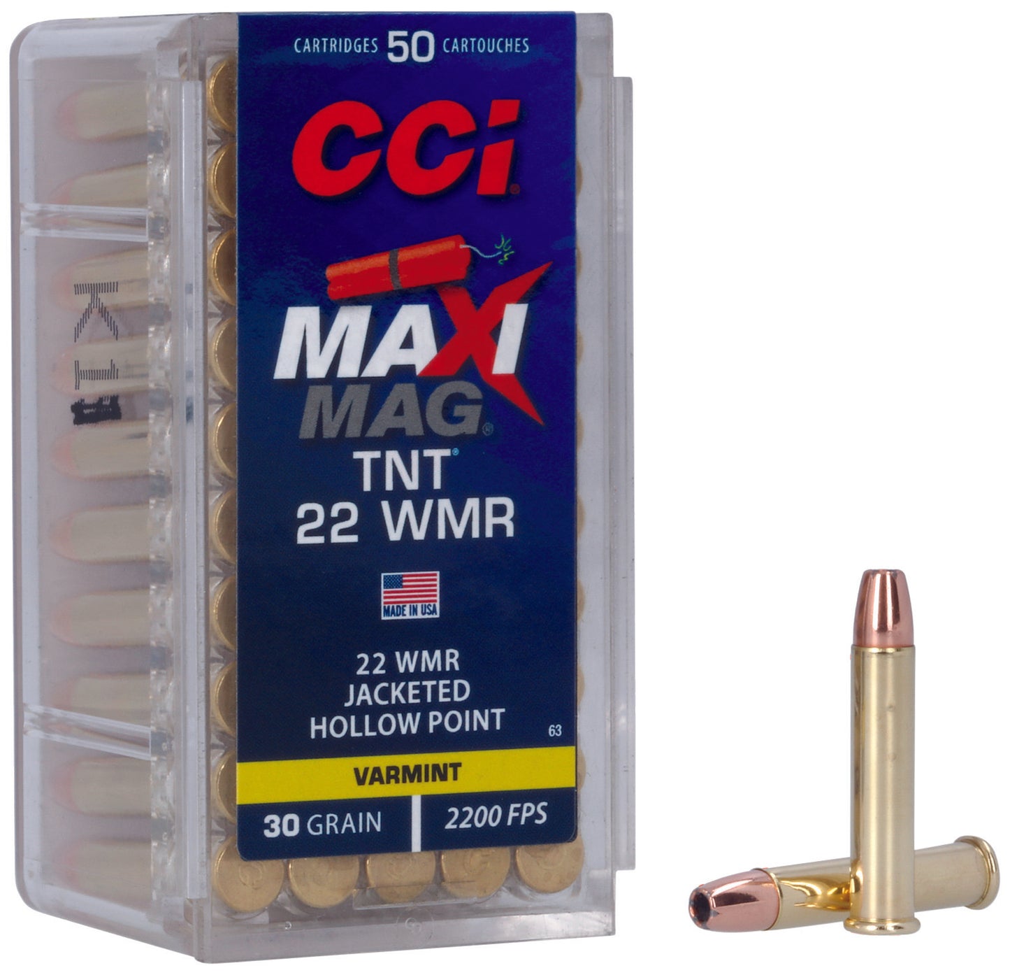 CCI 0063 Maxi-Mag TNT 22 WMR 30 gr TNT Jacketed Hollow Point 50 Per Box/ 40 Cs