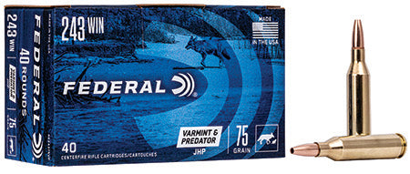 Federal AE24375VP American Eagle Varmint & Predator 243 Win 75 gr Jacketed Hollow Point (JHP) 40 Per Box