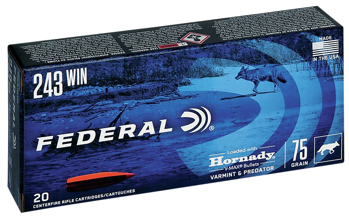 Federal V243VM75 Varmint & Predator 243 Win 75 gr Hornady V-Max (VMX) 20 Per Box