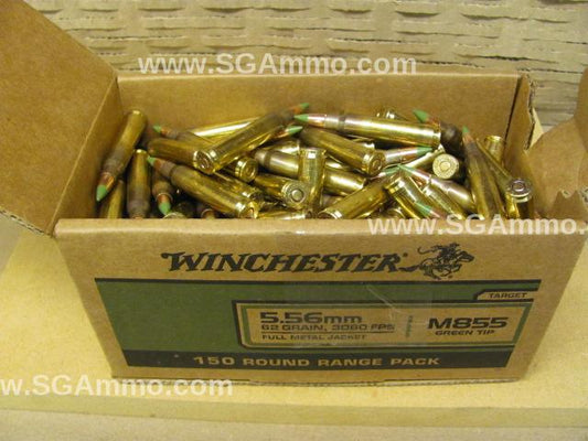 Winchester 5.56mm 62 Grain M855 Green Tip Lake City Ammo - 150 Round Case