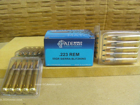 223 Rem 55 Grain Sierra BlitzKing ADI World Class Match Ammo - 20