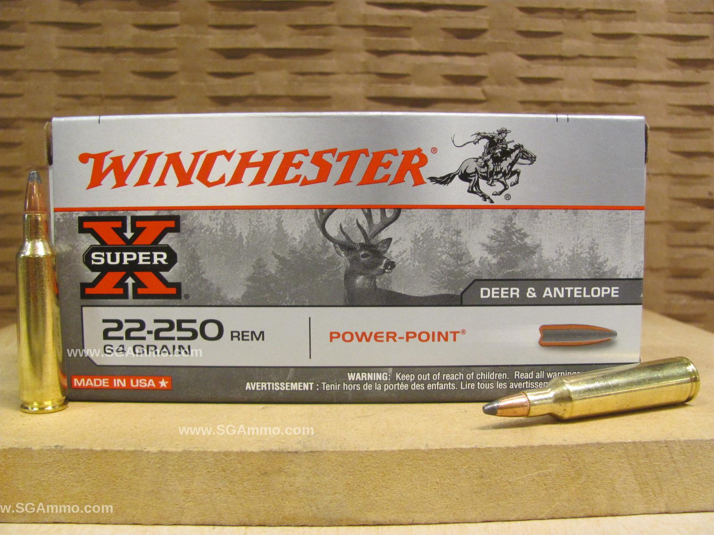 22-250 Rem 64 Grain Power Point Winchester Super X - 200 Round Case