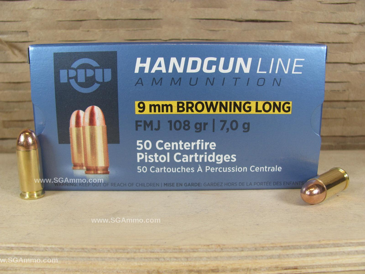 9mm Browning Long 108 Grain FMJ Ammo by Prvi Partizan - 50