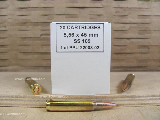 5.56mm 62 Grain FMJ Steel Core SS109 Brass Case Prvi Partizan Ammo - 20