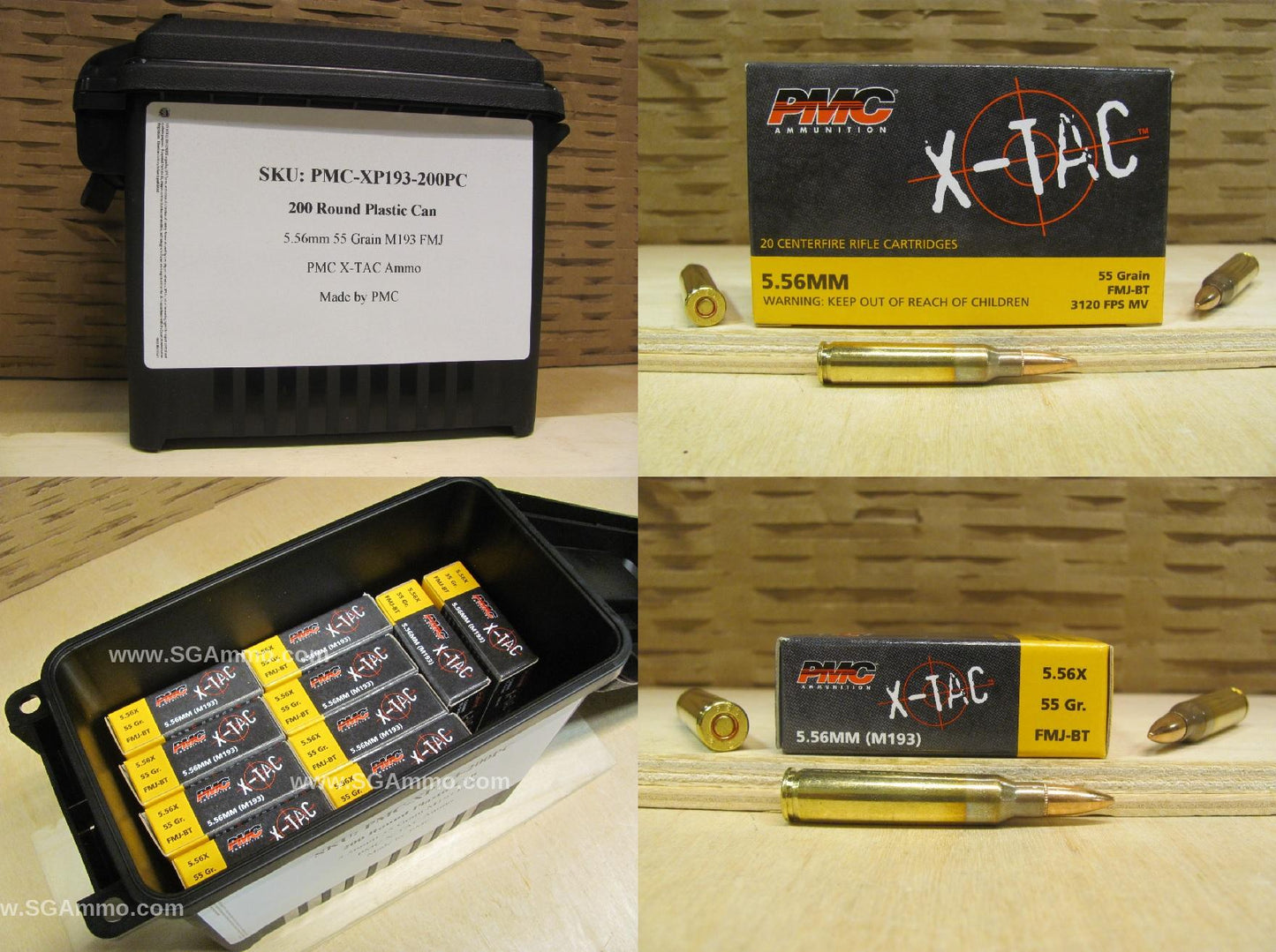 5.56 PMC X-TAC XP193 55 Grain FMJ M193 Ammo - 556X - 200 rounds Packed in Small Plastic Canister