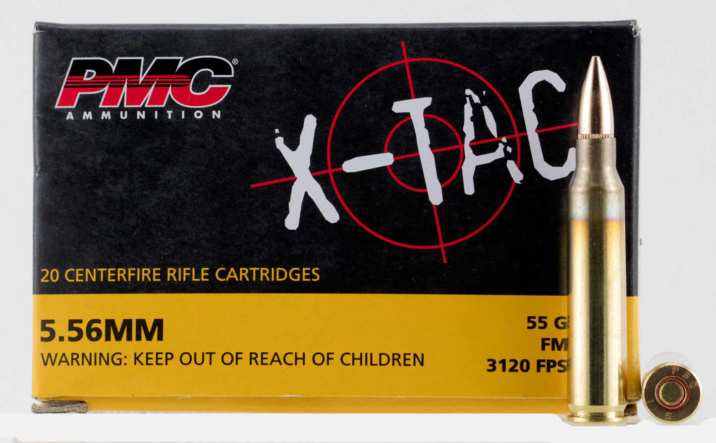 PMC 556X X-Tac Target 5.56x45mm NATO 55 gr Full Metal Jacket Boat-Tail (FMJBT) 20 Per Box/ 50 Cs