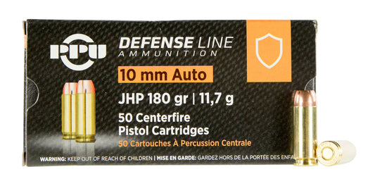 PPU PPD10 Defense Handgun 10mm Auto 180 gr Jacketed Hollow Point-50