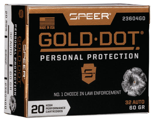 Speer 23604GD Gold Dot Personal Protection 32 ACP 60 gr Hollow Point - 20