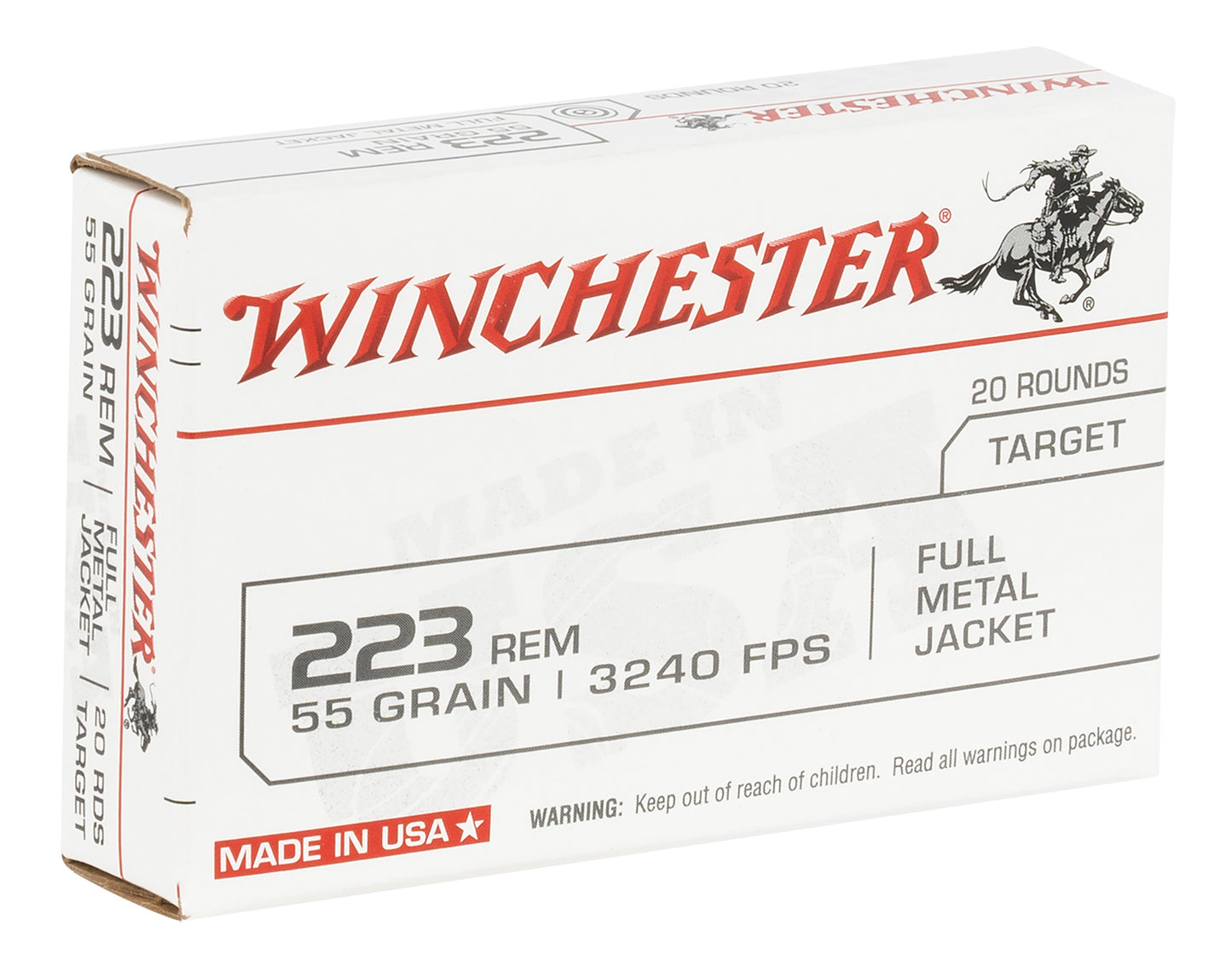 Winchester Ammo W223K USA 223 Rem 55 gr 3240 fps Full Metal Jacket -20 box