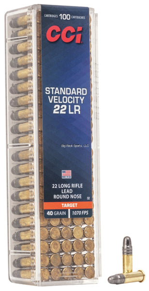 CCI 0032 Standard Velocity Rimfire Ammo 22 LR, LRN, 40 Grains, 1070 fps, 100 Rounds