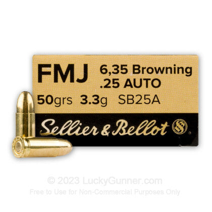 50 Round Box - 25 Auto Sellier Bellot 50 Grain FMJ Ammo