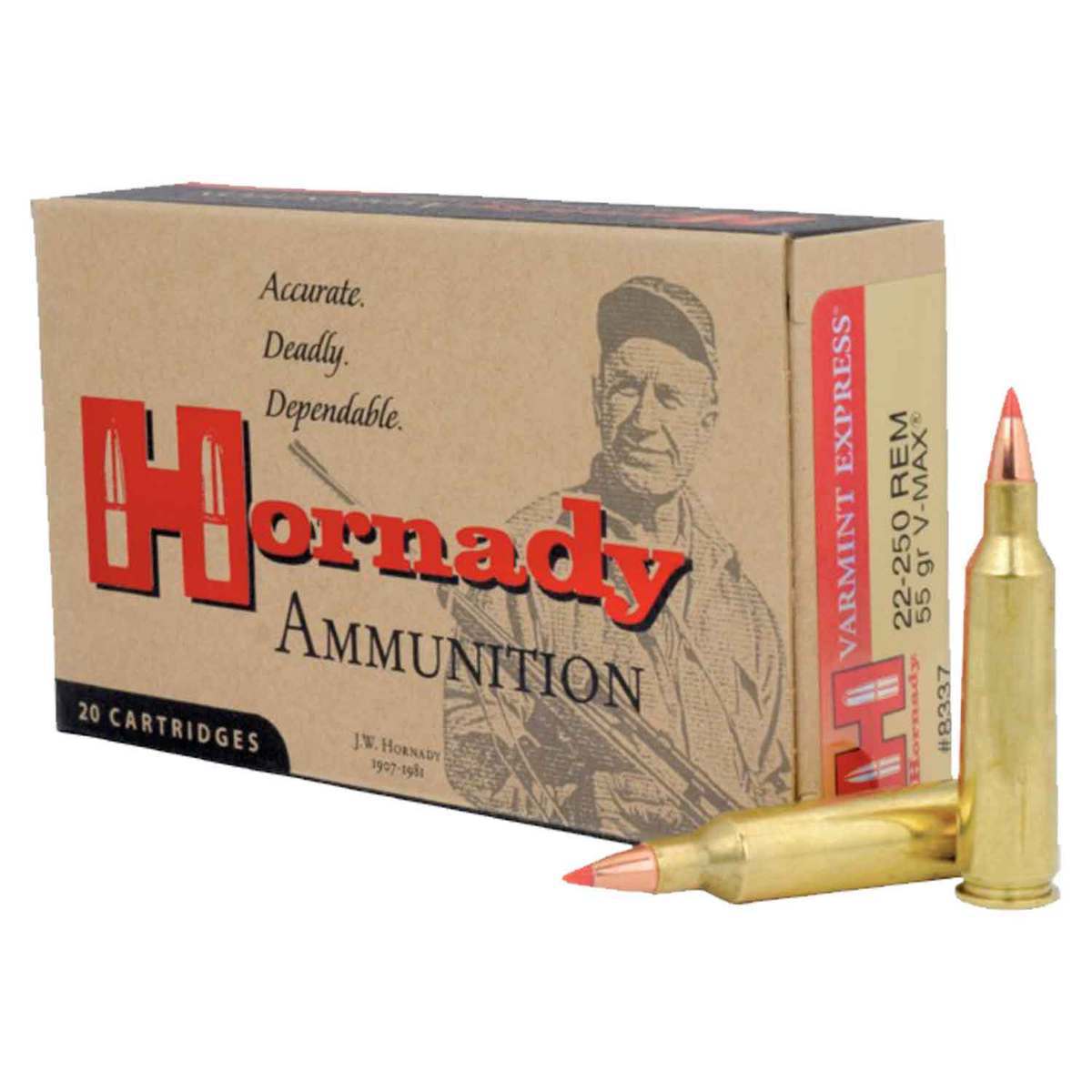 20 Round Box - 22-250 Rem 55 Grain V-Max Ammo by Hornady