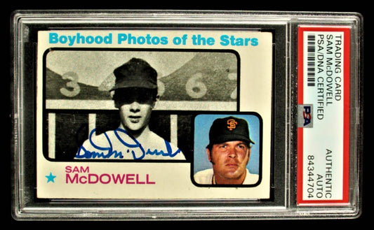 Sam McDowell Signed 1973 Topps #342 KP (PSA)