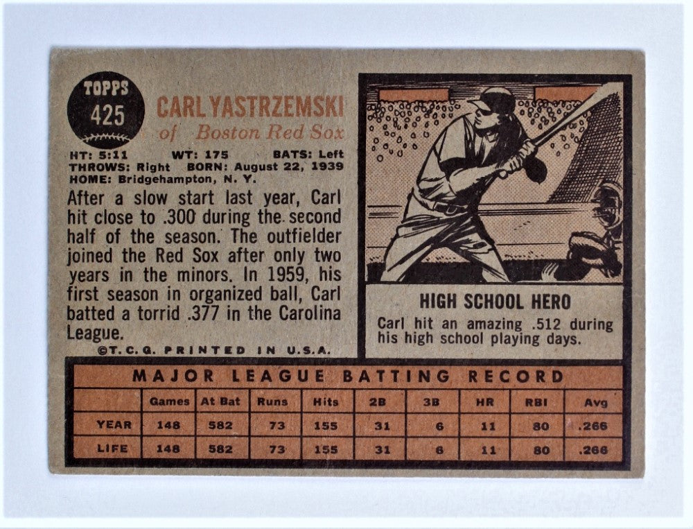 Carl Yastrzemski 1962 Topps #425