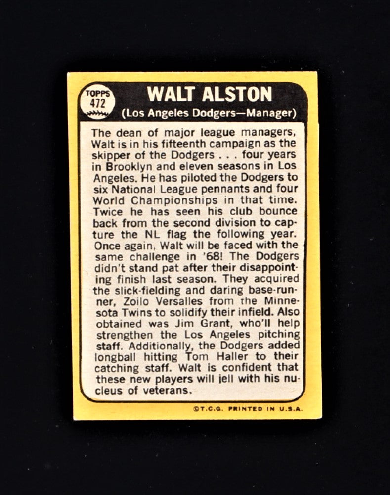 Walter Alston 1968 Topps #472 MG