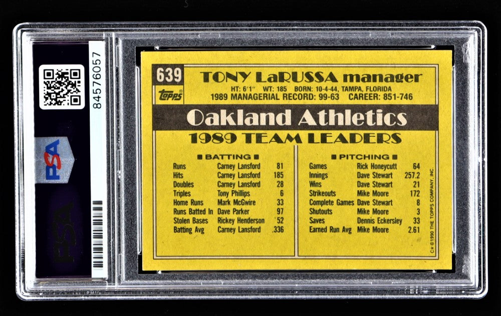 Tony LaRussa Signed 1990 Topps #639 MG (PSA)