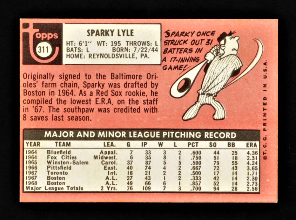 Sparky Lyle 1969 Topps #311 RC