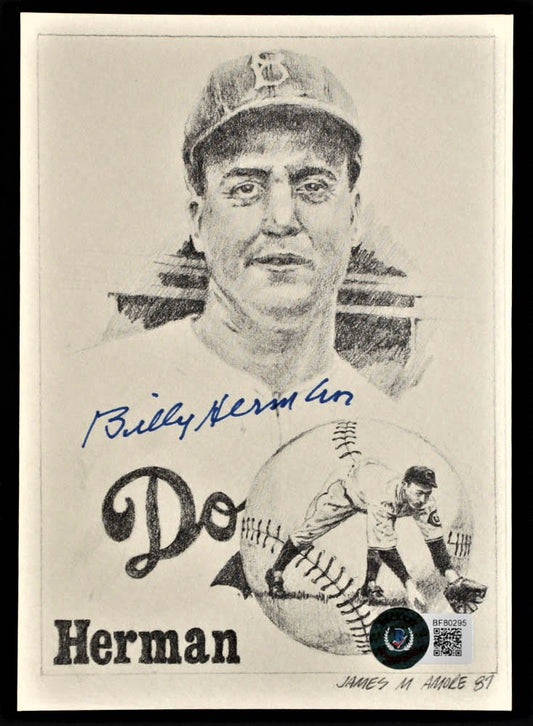 Billy Herman Signed Red Sox 5x7 Sketch (Beckett)