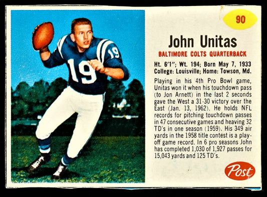 Johnny Unitas 1962 Post Cereal #90