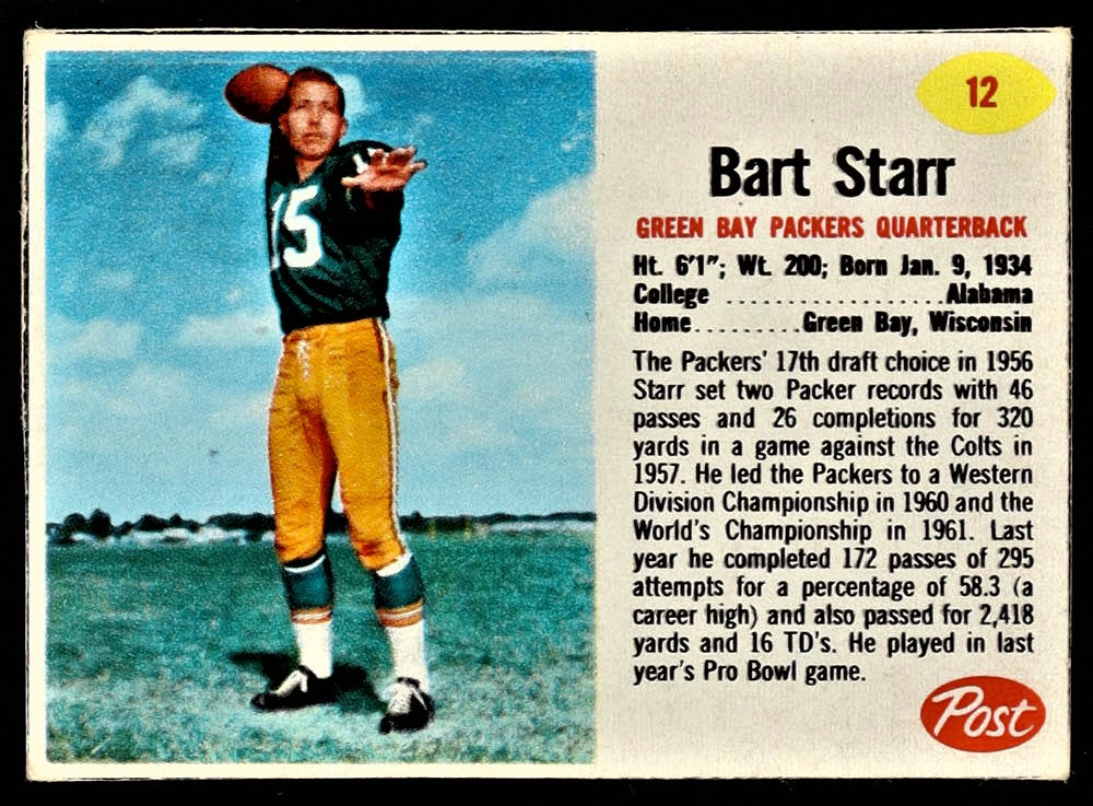 Bart Starr 1962 Post Cereal #12