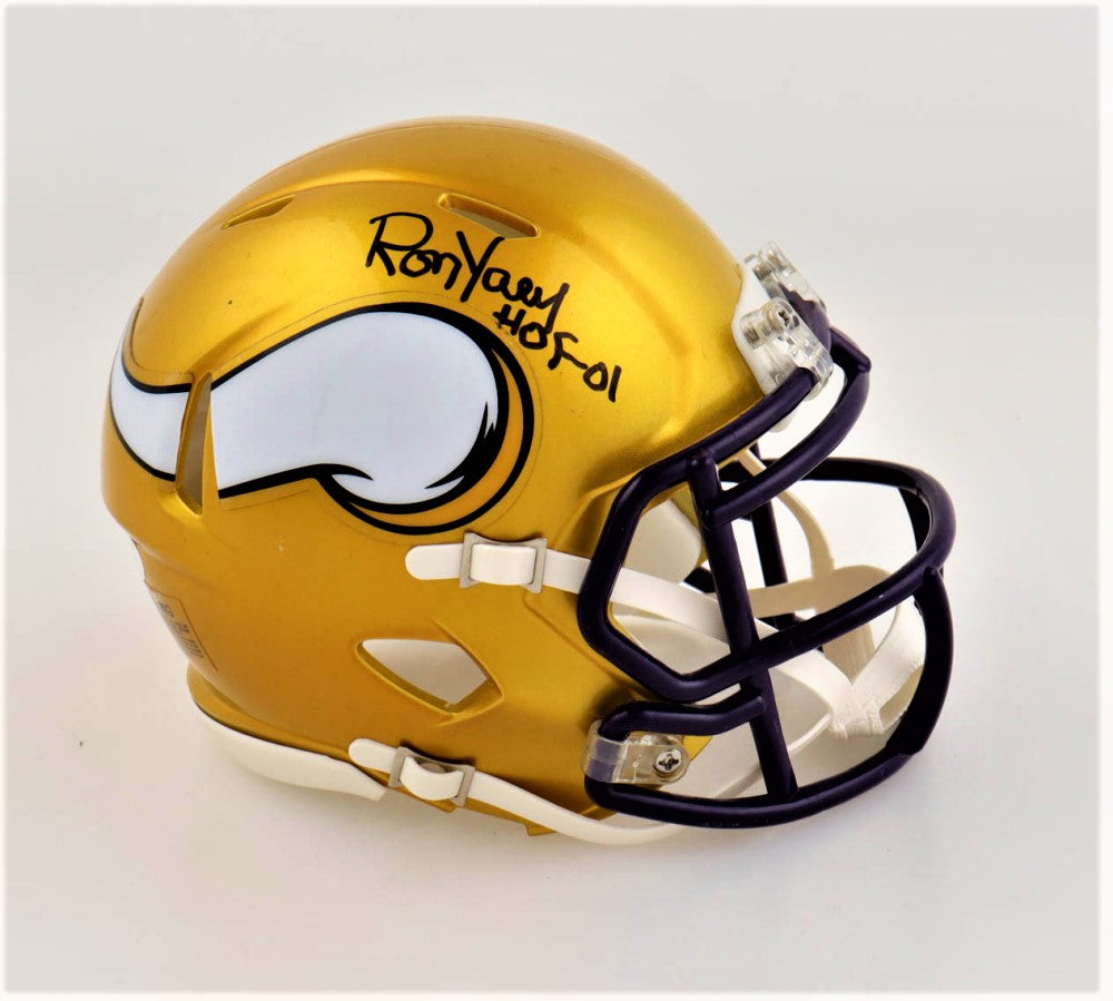 Ron Yary Signed Vikings Flash Alternate Speed Mini Helmet Inscribed "HOF-01" (JSA)