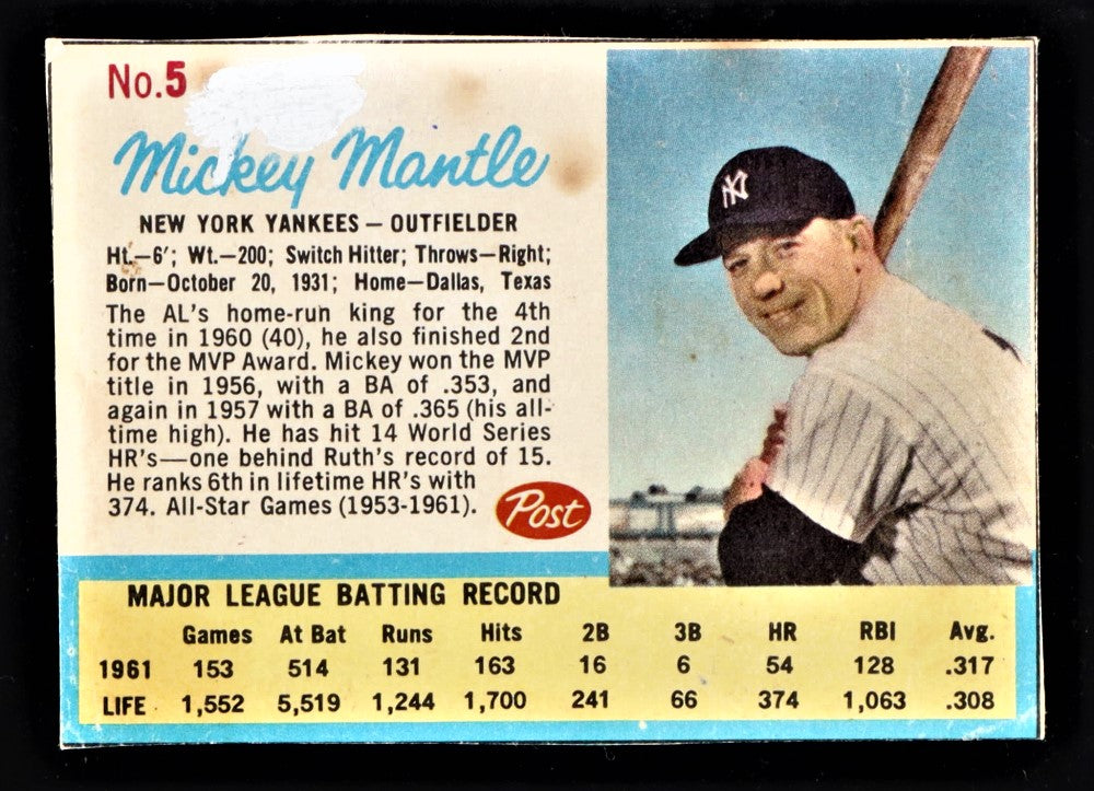 Mickey Mantle 1962 Post Canadian #5