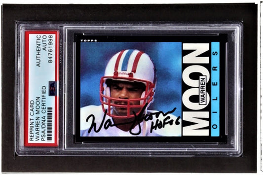 Warren Moon Signed 1985 Topps #251 RC Reprint Inscribed "HOF 06" (PSA & Beckett)