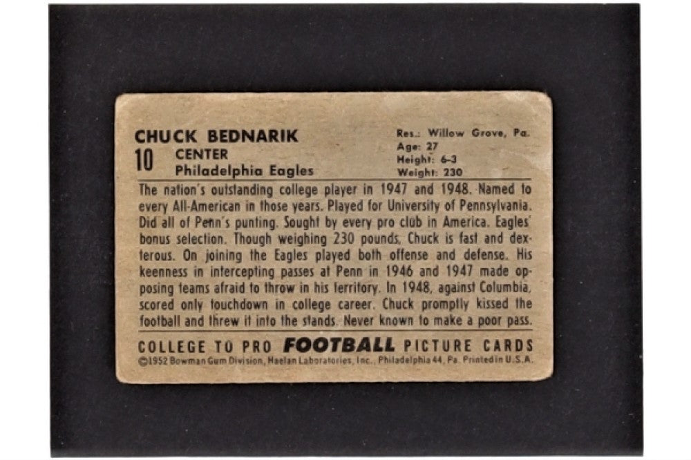 Chuck Bednarik 1952 Bowman Small #10