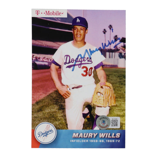 Maury Wills Signed Dodgers 4x6 Postcard (Beckett)