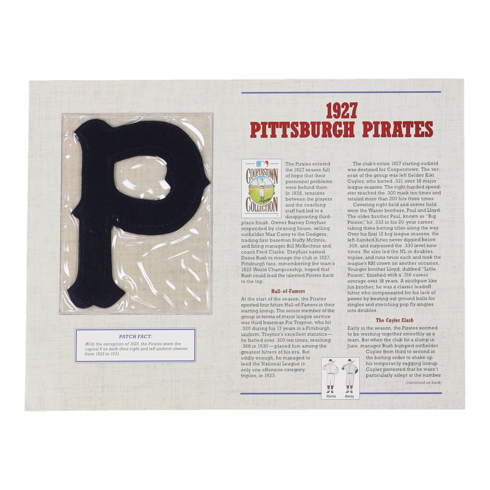 1927 Pirates Cooperstown Collections Statistics Commemorative 9x12 Stat Card With Cloth Uniform Patch