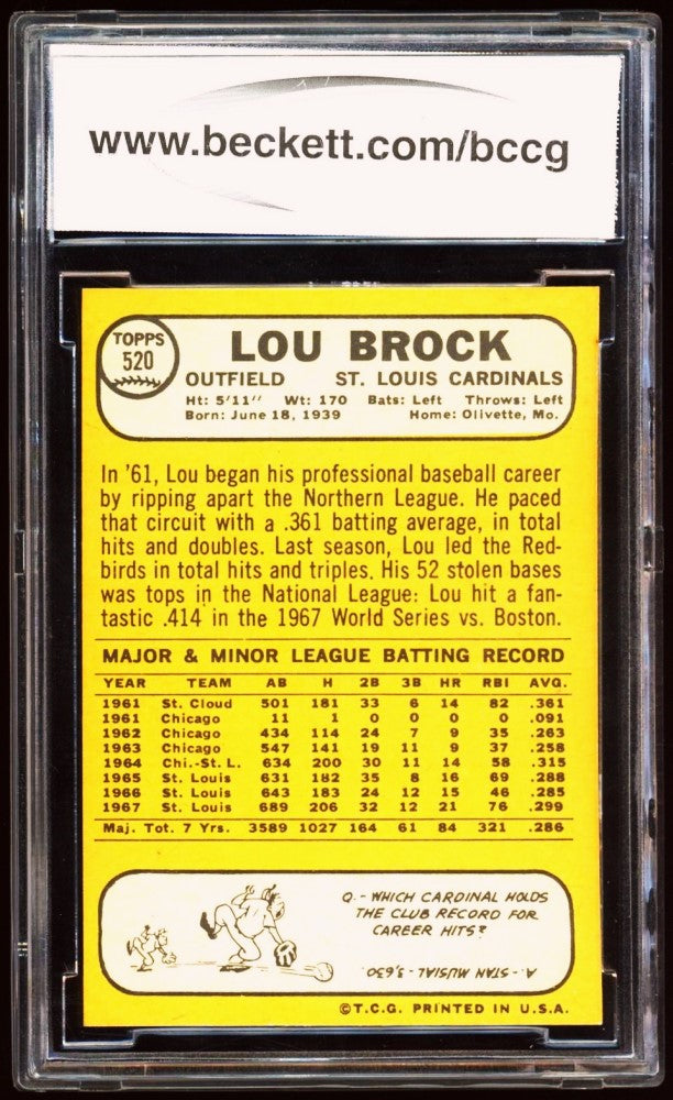 Lou Brock 1968 Topps #520 (BCCG 9)