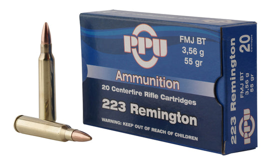 PPU PP223F1 Standard Rifle Rifle 223 Rem 55 gr Full Metal Jacket Boat-Tail (FMJBT) 20 Per Box/ 50 Cs